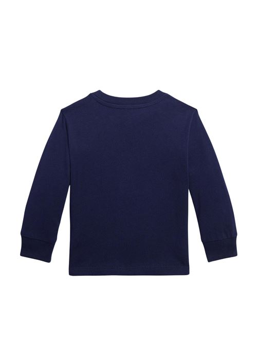 T-Shirt Bambino blu a maniche lunghe con polsini a coste POLO RALPH LAUREN | 320883620003